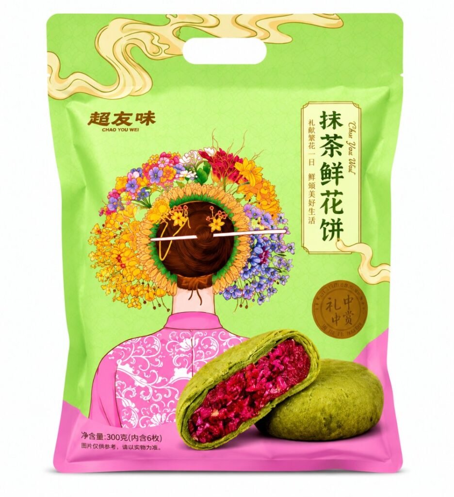 Ciastko kwiatowe matcha z nadzieniem różanym